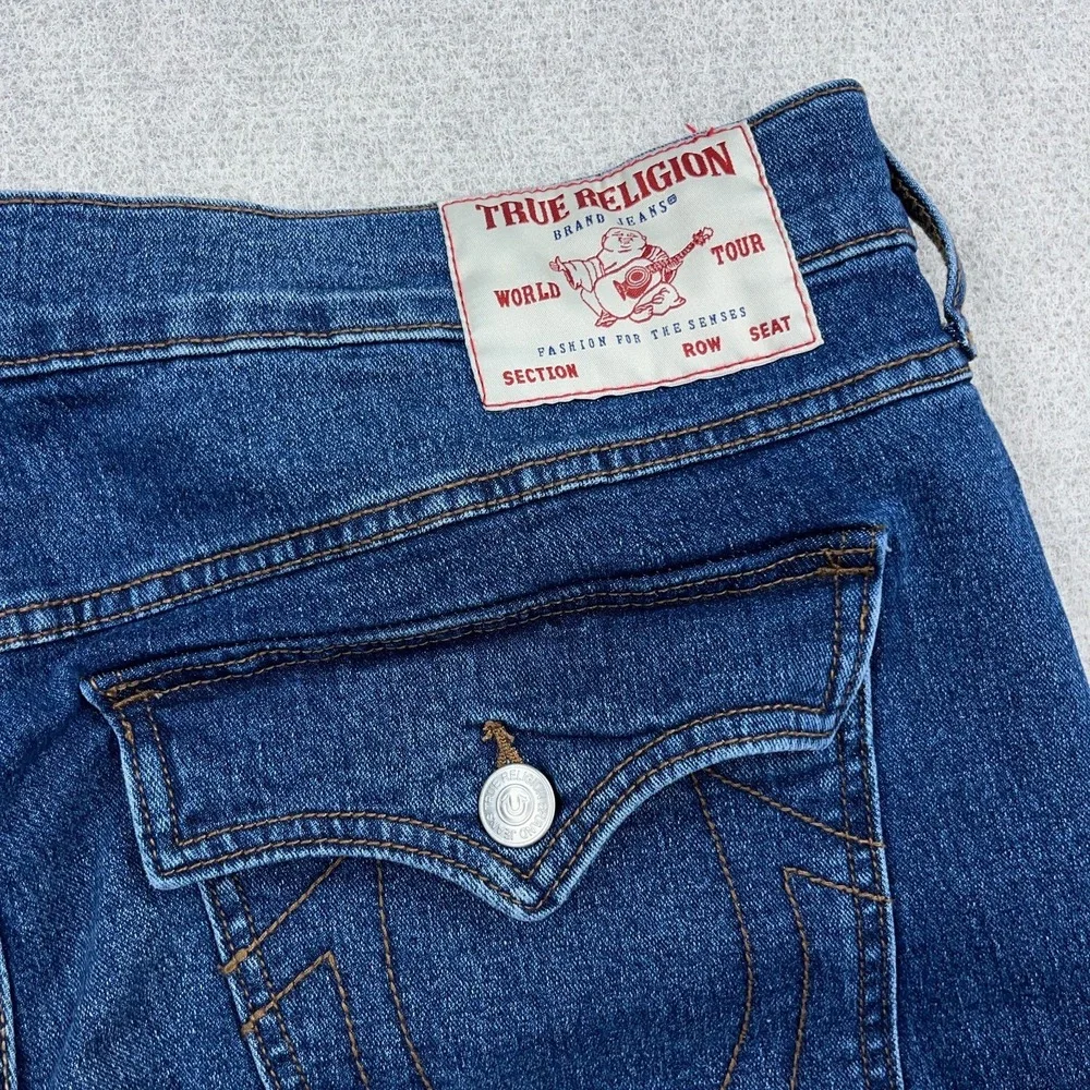 True Religion Ricky Jeans Mens 40x32 Flap Pocket Med Wash Faded Whiskered Y2K